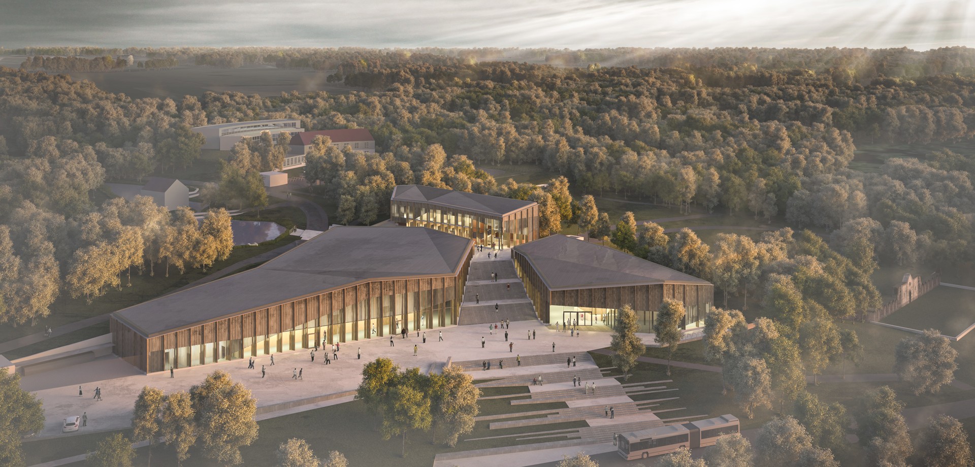 Visualisierung des neuen Eingangs- und Ausstellungsgebäudes