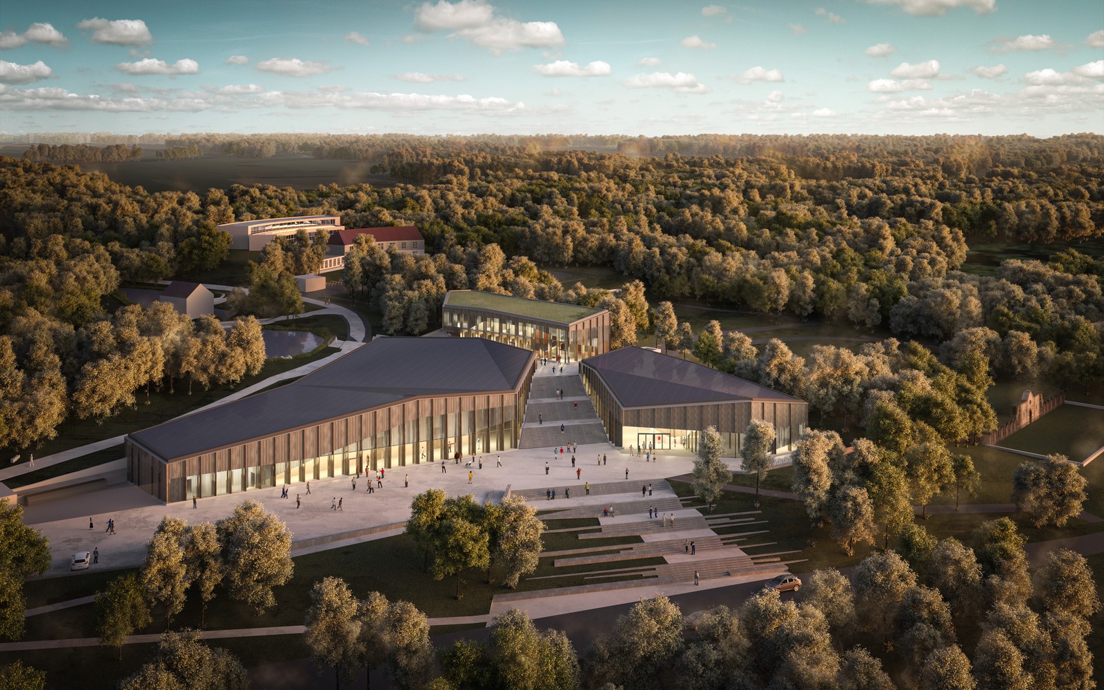 Dreidimensionales Modell des neuen Eingangs- und Ausstellungsgebäude.