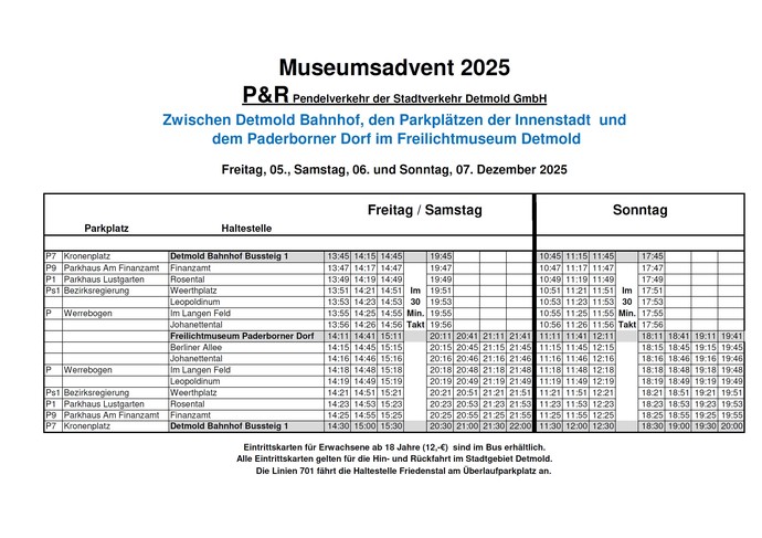 Fahrplan des Busshuttles der SVD für den MuseumsAdvent.