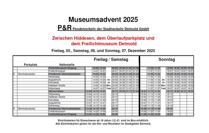 Fahrplan des Busshuttles der SVD für den MuseumsAdvent.