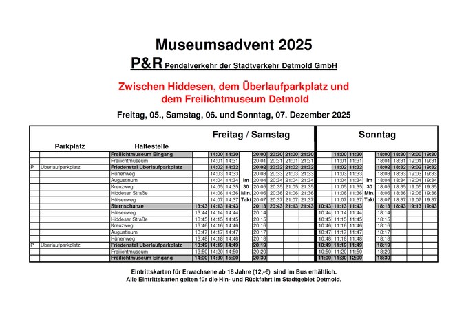 Fahrplan des Busshuttles der SVD für den MuseumsAdvent.