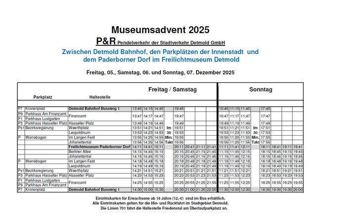 Fahrplan des Busshuttles der SVD für den MuseumsAdvent.
